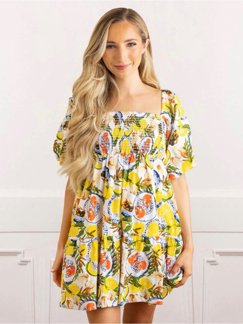 NWT 8 Oak Lane Santorini Puff Sleeve Dress - Picture 2 of 7